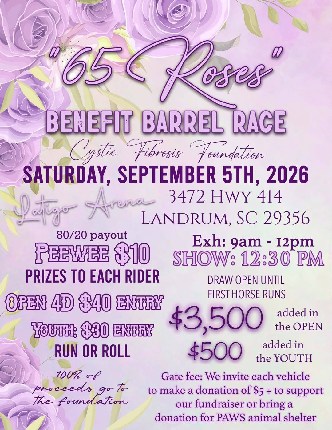 65 Roses Benefit Barrel Race flyer