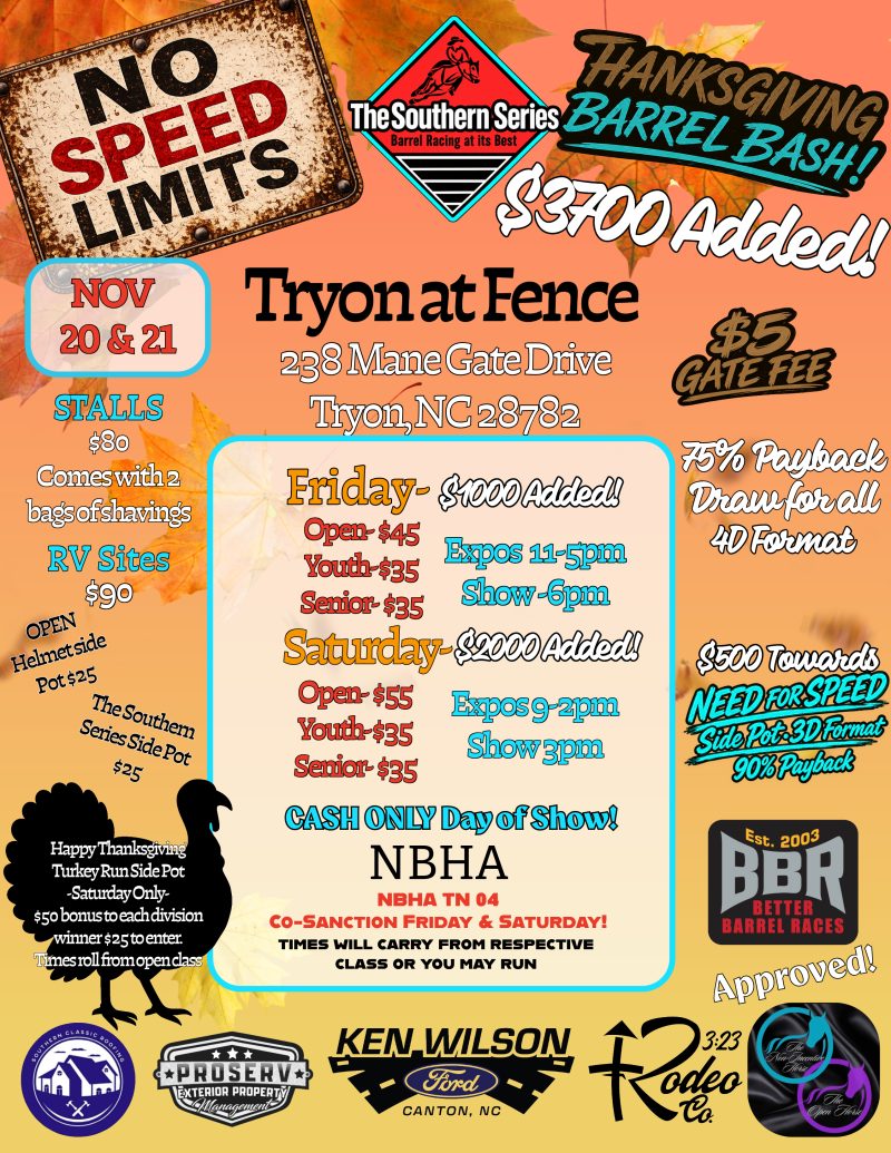 No Speed Limits Thanksgiving Barrel Bash flyer