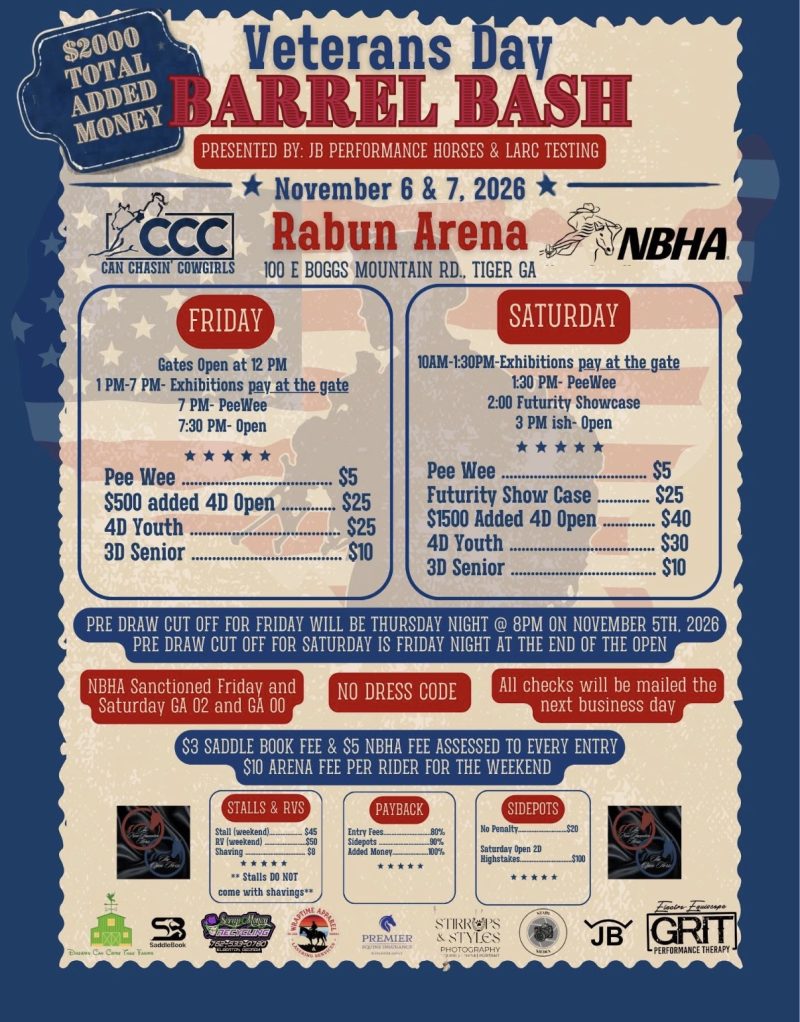 Can Chasing Cowgirls Veterans Day Barrel Bash flyer